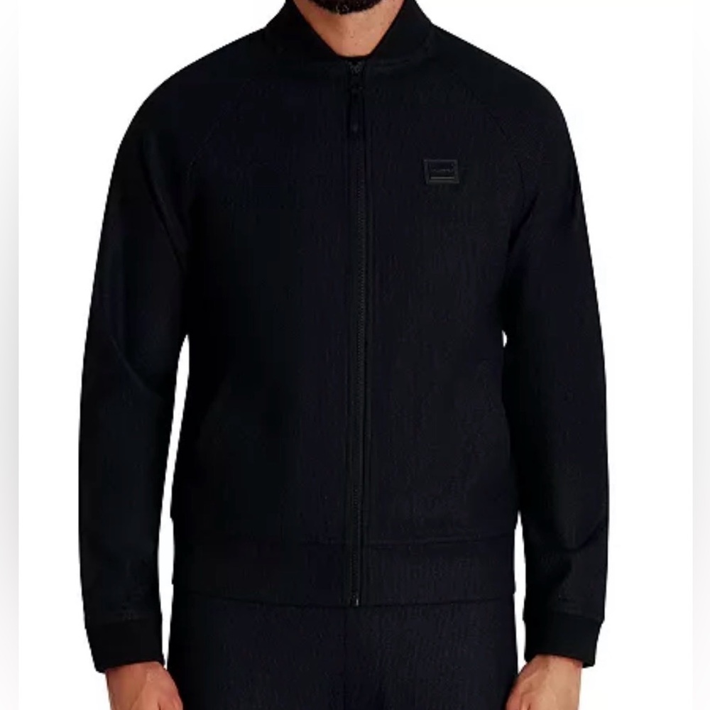 KARL LAGERFELD PARIS Men's Logo Patch Track Bomber Jacket